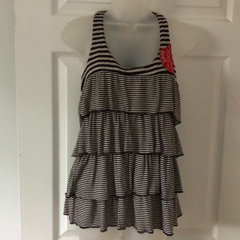 Anthro Fresh Karma stripe race back, ruffled top M